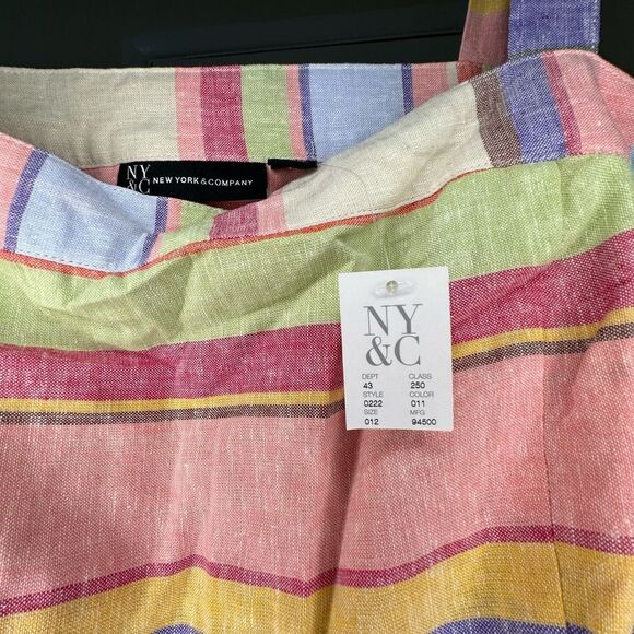 New York & Company stripe tie strap peplum Linen Blend Spring top Size 2XL - Picture 3 of 5